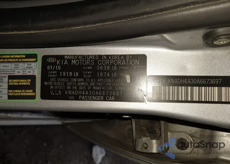 2010 Kia Rio Lx from USA, damaged, VIN KNADH4A30A6673697